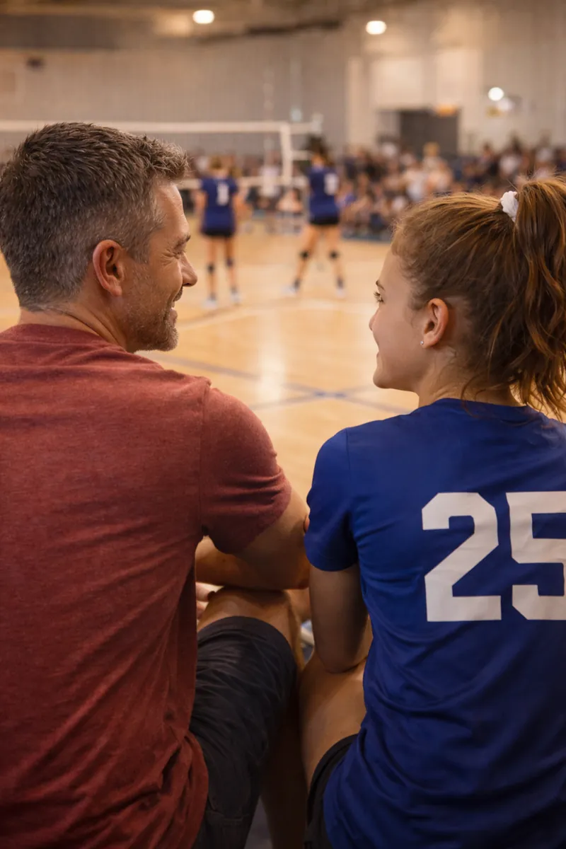 Father and daughter at a volleyball tournament